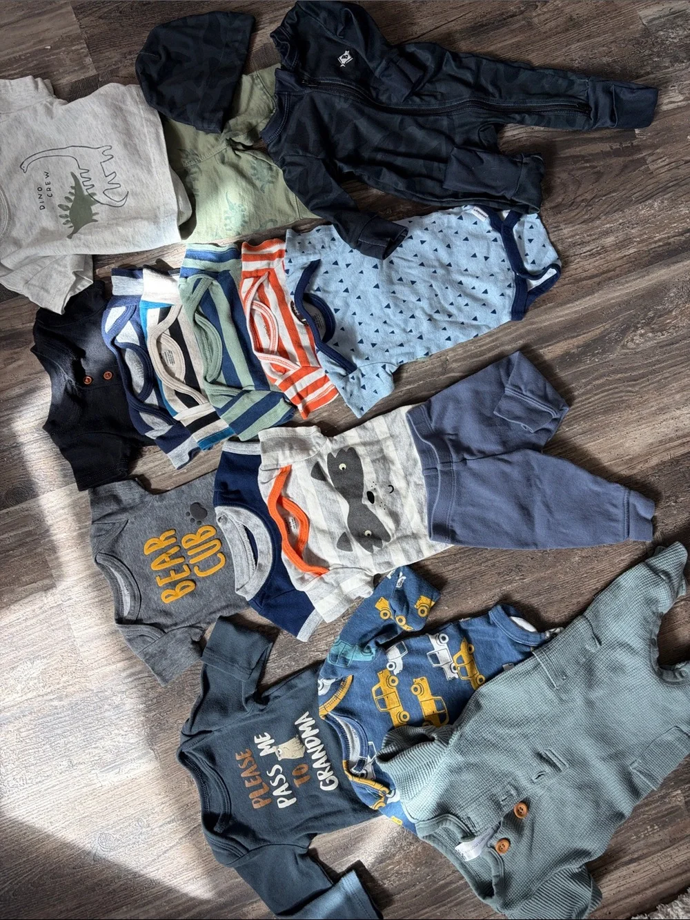 Baby Boy Multi-Color Onesie & Outfit Bundle- Navy, Blue, Gray, Green, Orange - Picture 1 of 7